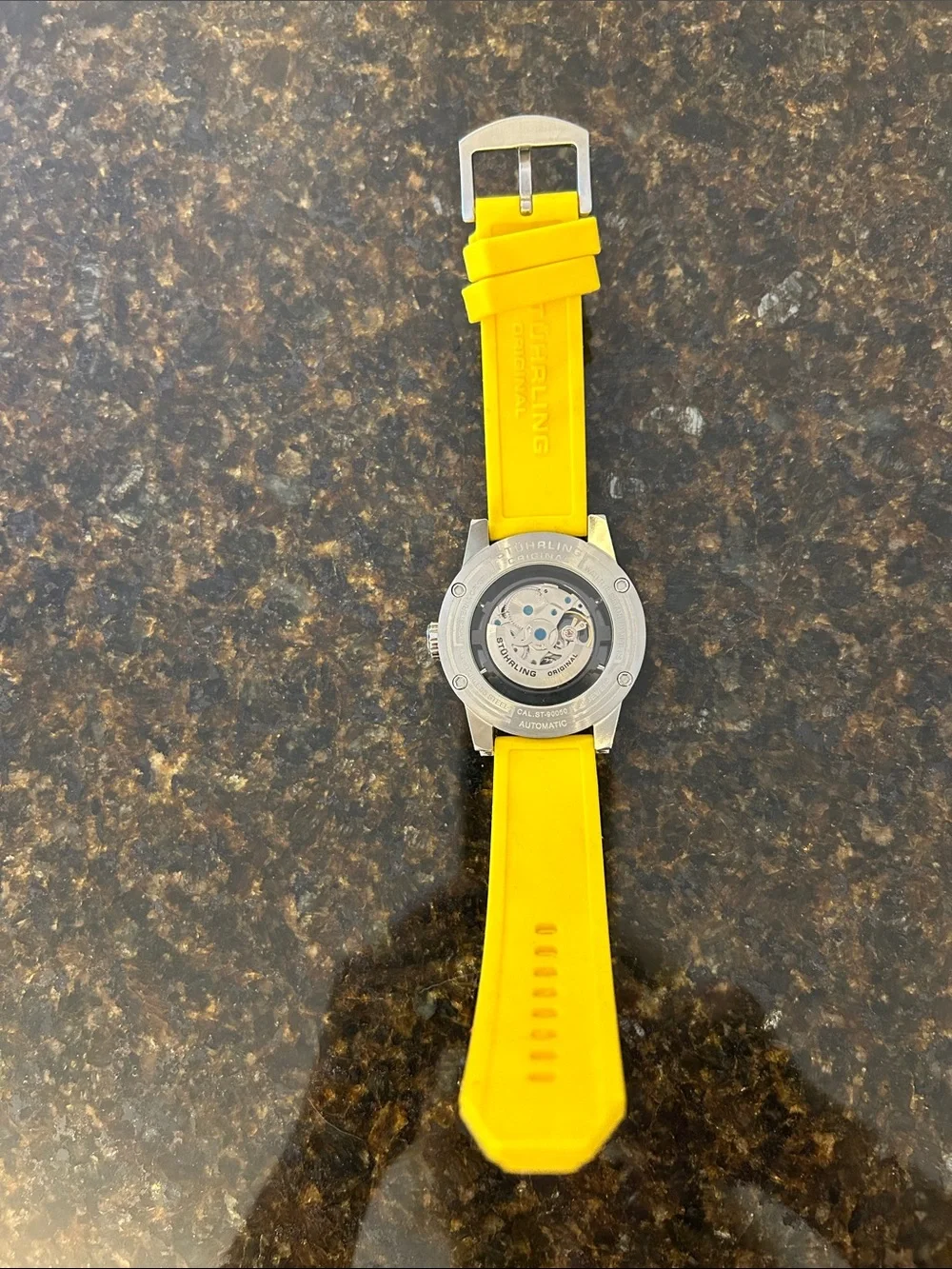 Stuhrling Original Men's Watch with Yellow Strap and Silver Case